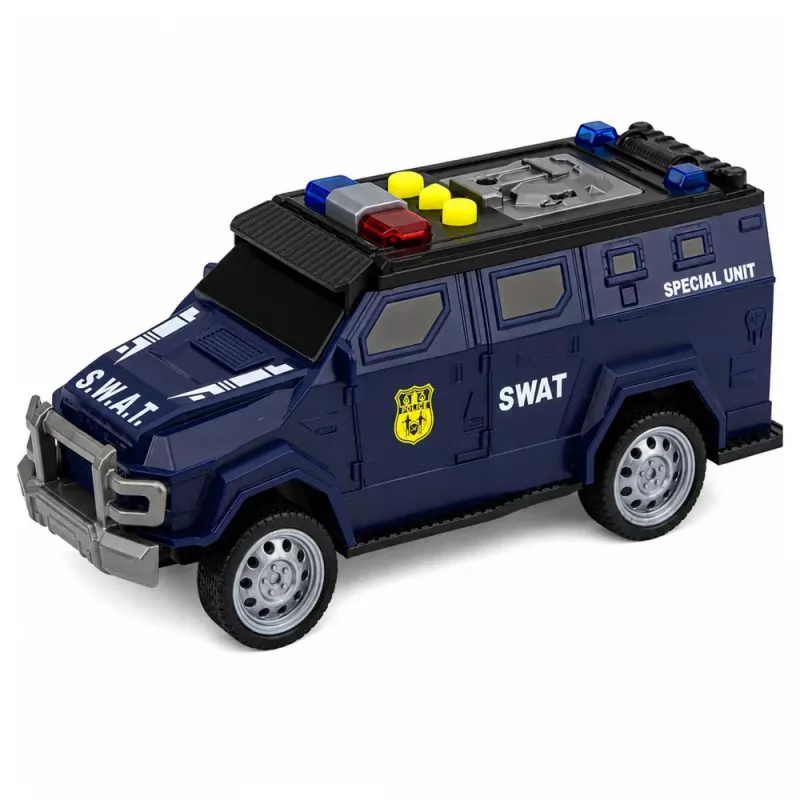 LEAN TOYS SWAT eriüksuse politseiauto 1:32 mõõtkavas, tulede, helide ja tagasitõmbe-funktsiooniga - mereväesinine