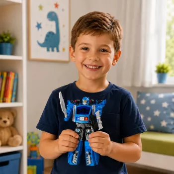 LEAN TOYS Auto Robot 2in1 Politseiauto Stardirakett Väikesed Robotid Tuled Helid
