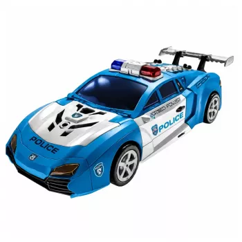 LEAN TOYS Auto Robot 2in1 Politseiauto Stardirakett Väikesed Robotid Tuled Helid