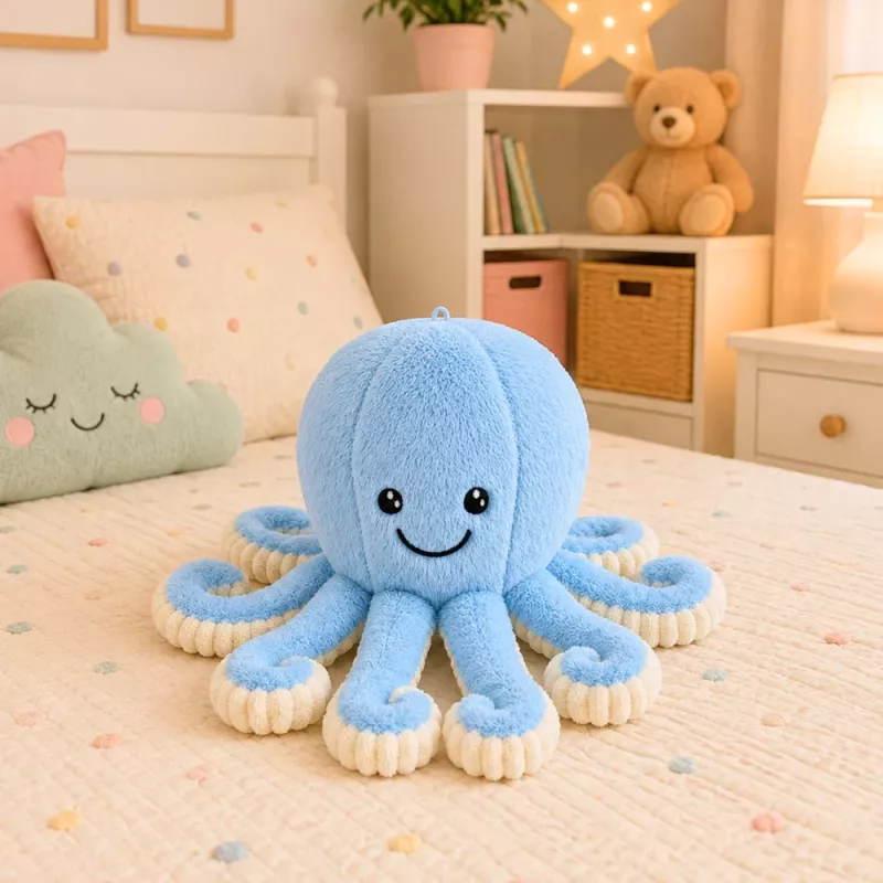 LEAN TOYS Plüššist kaheksajalg kallistamismänguasi elastsete kombitsatega sinine 50 cm