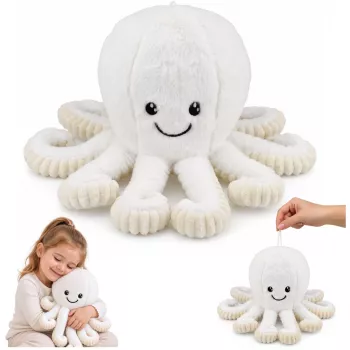 LEAN TOYS Plüššist kaheksajalg elastsete kombitsatega, valge, 50 cm