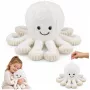 LEAN TOYS Plüššist kaheksajalg elastsete kombitsatega, valge, 50 cm