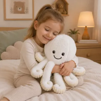 LEAN TOYS Plüššist kaheksajalg elastsete kombitsatega, valge, 50 cm