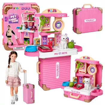 LEAN TOYS Loomaarsti kohver Kassipoja hoolduskomplekt Valged tarvikud