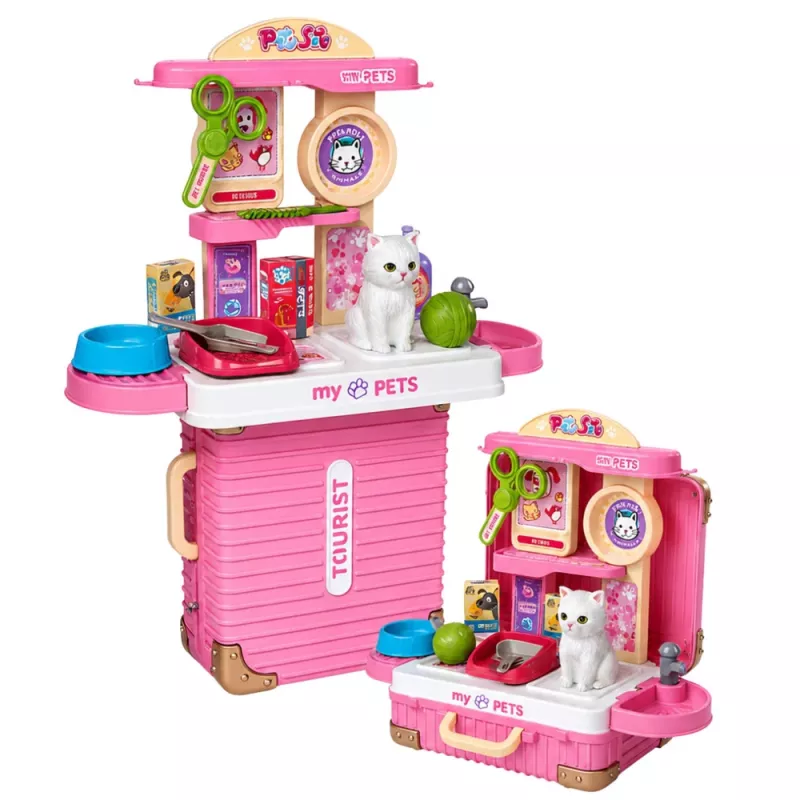LEAN TOYS Loomaarsti kohver Kassipoja hoolduskomplekt Valged tarvikud