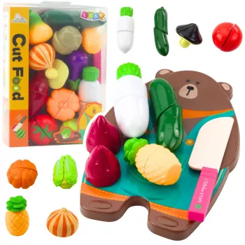 LEAN TOYS Köögiviljade lõikamise komplekt lõikelaud ja nuga õppevahend lastele