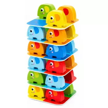 LEAN TOYS Elephant Tower osavusmäng tasakaalustavad elevandid värviliste kaartidega 46 tk