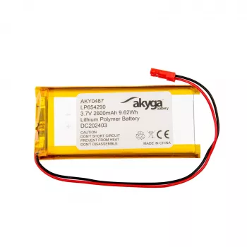Akyga AKY0487 Li-Po aku 3.7V 2600mAh LP654290 koos PCM, JST 2.54 2-pin, 150mm kaabliga