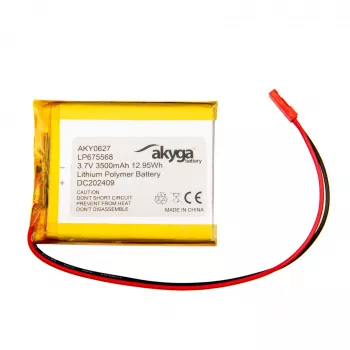 Akyga AKY0627 LP675568 Li-Po aku 3,7 V 3500 mAh, PCM, JST 2,54 mm 2-kontaktiline pistik, 150 mm juhtmed