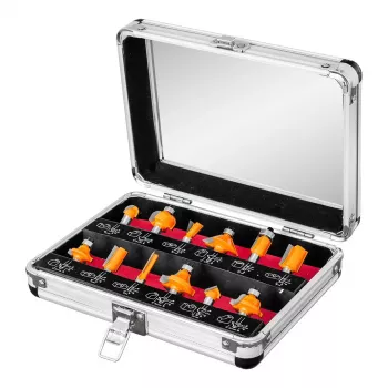 NEO TOOLS 12-osaline volframkarbiidist freesiterade komplekt, 8 mm varrega, puidust karp