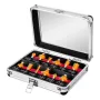NEO TOOLS 12-osaline volframkarbiidist freesiterade komplekt, 8 mm varrega, puidust karp