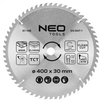 NEO TOOLS Ketassaeleht, karbiidist otsikuga, 400 x 30 mm, 60 hammast