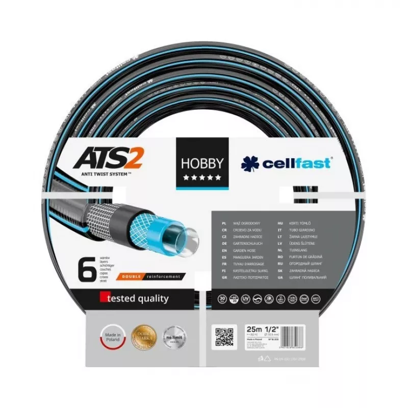 CELLFAST HOBBY ATS2 Keerdumisvastane aiavoolik 25 m 1/2 tolli must