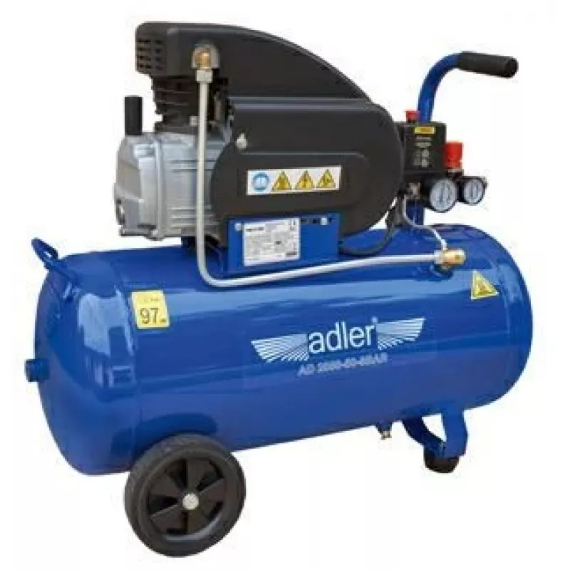 Adler AD 2050-50 50L õliga määritud õhukompressor, 8 bar, 230V, 2 HP, 206 L/min imivõimsus, rataste ja käepidemega