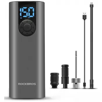 ROCKBROS elektriline rattapump LED-ekraaniga, USB-C laadimine, 150 PSI, Presta/Schrader/Dunlop, must
