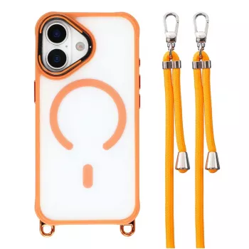 HURTEL Crossbody-ümbris iPhone 17-le reguleeritava rihmaga ja kaamera raamiga tugijalaga, MagSafe ühilduv, oranž