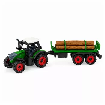 LEAN TOYS Põllumajanduslik talutraktor koos palgihaagisega, hõõrdajamiga, heinapall, 35 cm