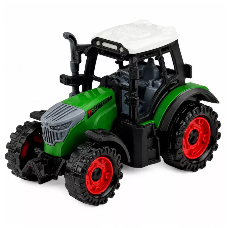 LEAN TOYS Põllumajanduslik talutraktor koos palgihaagisega, hõõrdajamiga, heinapall, 35 cm