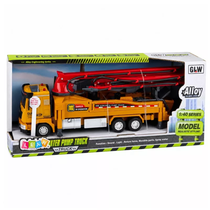 LEAN TOYS Betoonipumba veok RC-mänguasi tulede, helide ja veepihustusega, mõõtkavas 1:40