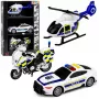 LEAN TOYS Politseikomplekt helikopter, mootorratas, politseiauto helide ja tuledega 1:32