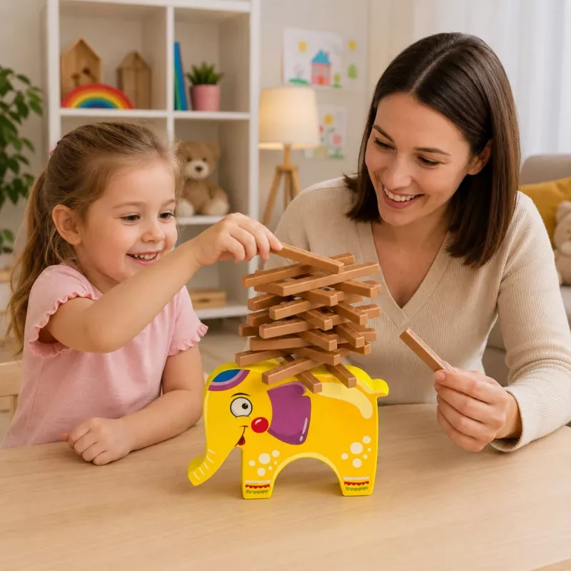 LEAN TOYS Oskuste mäng Tasakaalustav Elevant Ehita torn plokkidest Elevant 61 tk