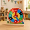LEAN TOYS Puidust õppekell kellaaegade õppimiseks, liikuvate osutite ja kaartidega, 55 tk