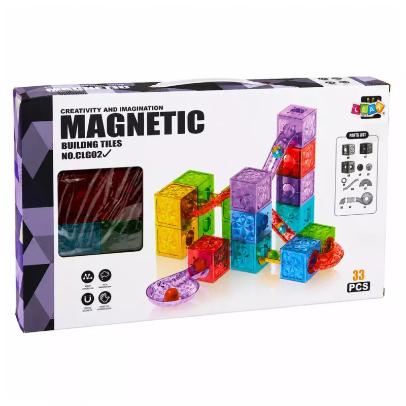 LEAN TOYS Magnetilised ehitusklotsid Kuubikud Pallirööbas Värviline 33 tk