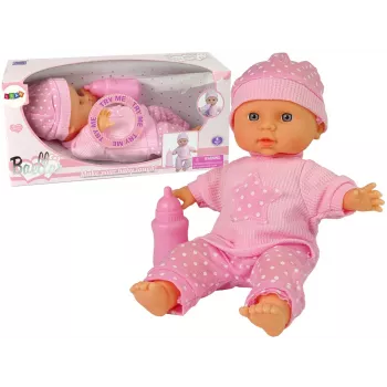 LEAN TOYS Sweet Baby nukk roosa pudelihelidega interaktiivne 30 cm beebinukk koos toitmispudeliga