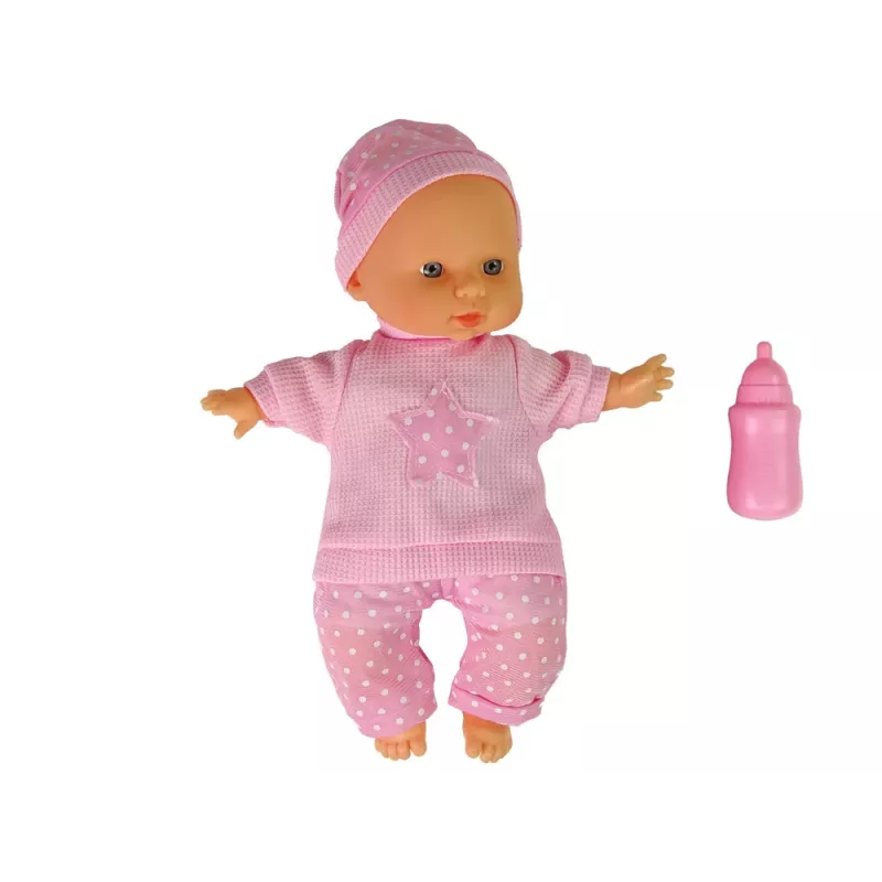 LEAN TOYS Sweet Baby nukk roosa pudelihelidega interaktiivne 30 cm beebinukk koos toitmispudeliga