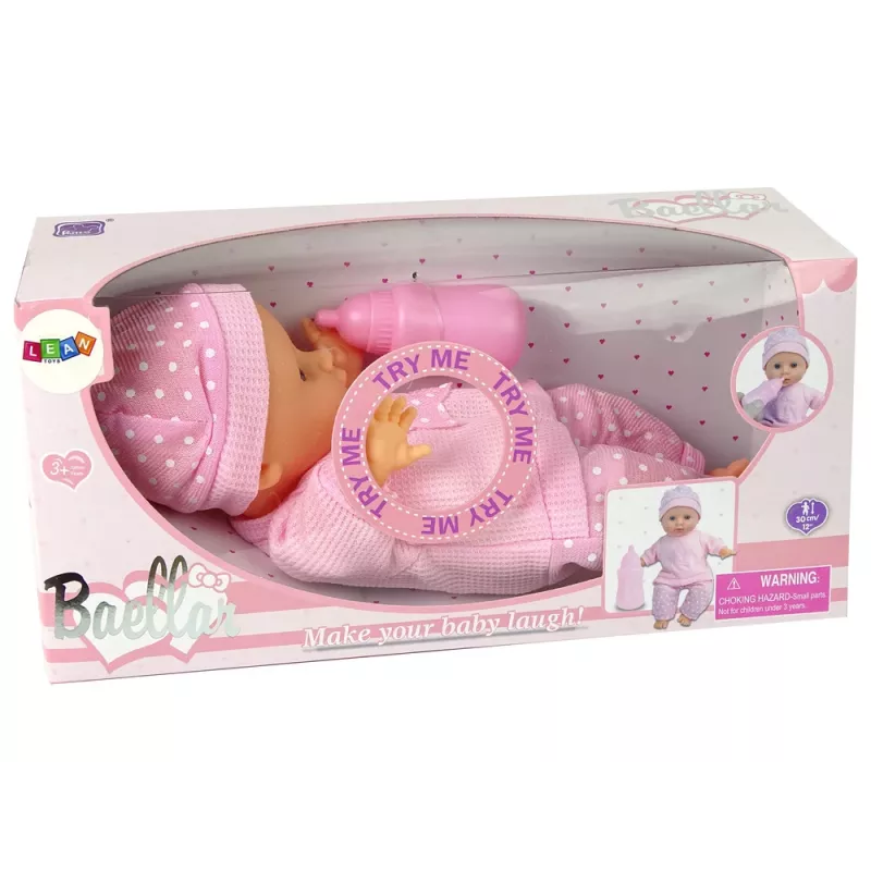 LEAN TOYS Sweet Baby nukk roosa pudelihelidega interaktiivne 30 cm beebinukk koos toitmispudeliga
