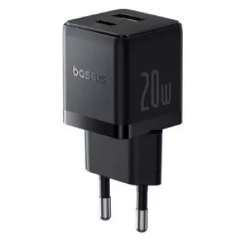 Baseus 20W USB-C & USB-A seinadapter PD 3.0 & QC 3.0, EL pistik, must