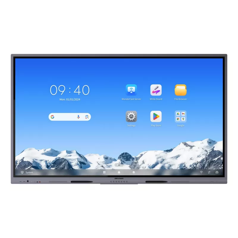 Hikvision DS-D5C75RB/A2L 75-tolline 4K interaktiivne ekraan, Android 14 (uuendatav versioonile 16 EDLA), 40-punktiline IR-puutefunktsioon, 8GB muutmälu, 128GB salvestusruumi, Wi-Fi 6, Bluetooth 5.2, 3x HDMI, USB-C, 2x15W kõlarid, 8-mikrofoniga massiiv, VE