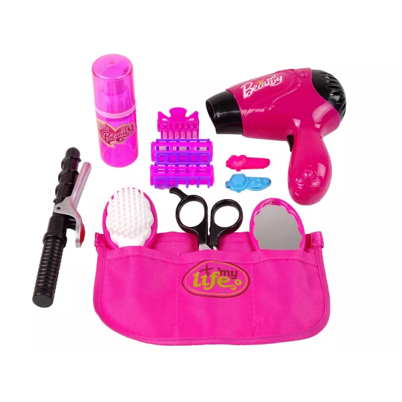 LEAN TOYS Beauty juuksurikomplekt fööni ja lokirulliga roosa 15-osaline mängukomplekt lastele 3+