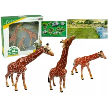 LEAN TOYS Kaelkirjakute kujukesed Hariv perekomplekt 3 tükki + Aafrika taust