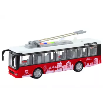 LEAN TOYS Trollibuss 1:16 Valgus- ja heliefektidega Kaugjuhtimisega Valge ja Punane