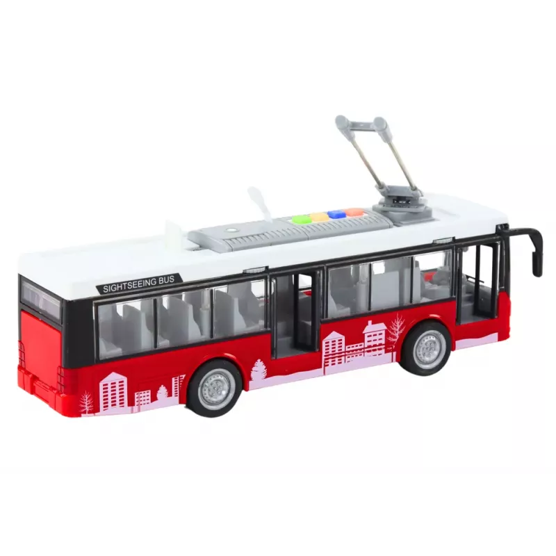 LEAN TOYS Trollibuss 1:16 Valgus- ja heliefektidega Kaugjuhtimisega Valge ja Punane