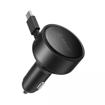 ORICO FC-60-2C 60W Sissetõmmatava USB-C kaabliga auto laadija - must