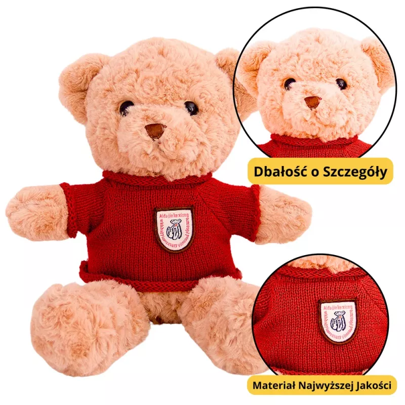 LEAN TOYS Plüšist maskottkuju kaisukaru beež punase kampsuniga 40cm