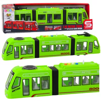 LEAN TOYS City Metro Tram Avatavate Uste, Tulede ja Helidega Roheline 1:16