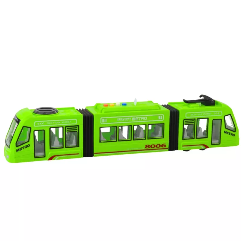 LEAN TOYS City Metro Tram Avatavate Uste, Tulede ja Helidega Roheline 1:16