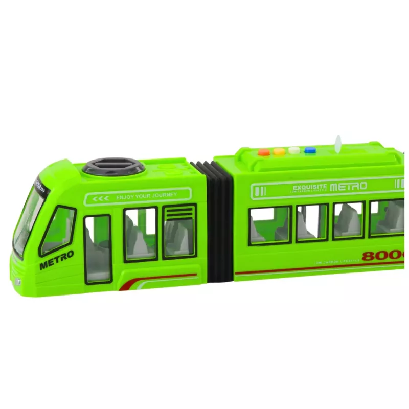 LEAN TOYS City Metro Tram Avatavate Uste, Tulede ja Helidega Roheline 1:16