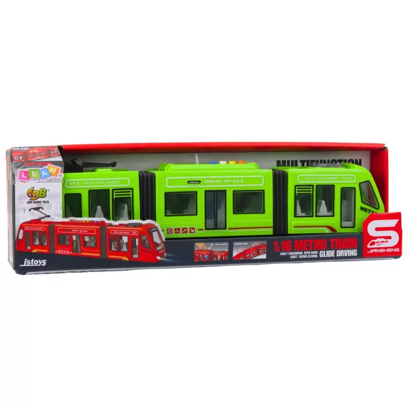 LEAN TOYS City Metro Tram Avatavate Uste, Tulede ja Helidega Roheline 1:16