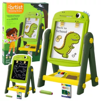 LEAN TOYS Kahepoolne magnetiline kuivkustutustahvel Dinosauruse roheline koos tarvikutega