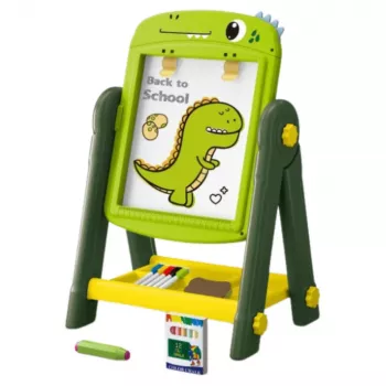 LEAN TOYS Kahepoolne magnetiline kuivkustutustahvel Dinosauruse roheline koos tarvikutega