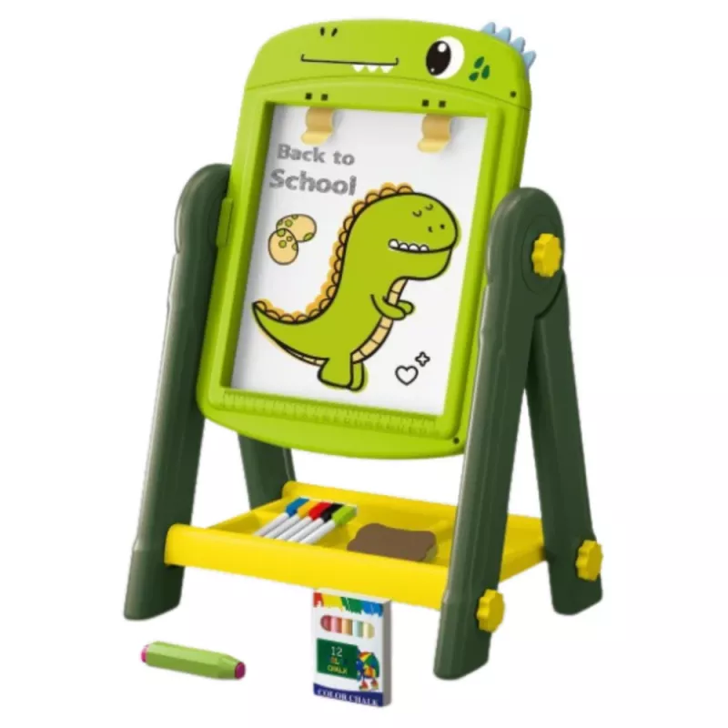 LEAN TOYS Kahepoolne magnetiline kuivkustutustahvel Dinosauruse roheline koos tarvikutega