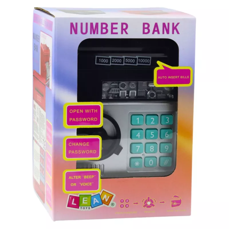 LEAN TOYS ATM Hoiupank tulede, helide ja PIN-koodiga – must