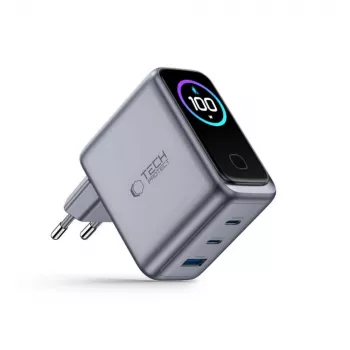 TECH-PROTECT PowerVision NC100W GaN 100W 3-pordiline USB-C PD & USB-A QC3.0 seinalaadija - tumehall