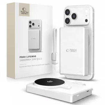 TECH-PROTECT PB40 LIFEMAG MagSafe Power Bank 10000mAh 25W Qi2.2 Valge/Hõbe