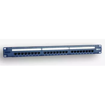 EmiterNet 19-tolline 1U 24-pordiline RJ45 UTP Cat.5e jaotuspaneel kaablihaldusriiuliga, sinine (PoE ühilduv)
