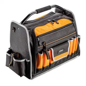 NEO TOOLS 84-301 18-taskiga 600D polüester tööriistakott tugevdatud veekindla põhjaga, must/oranž